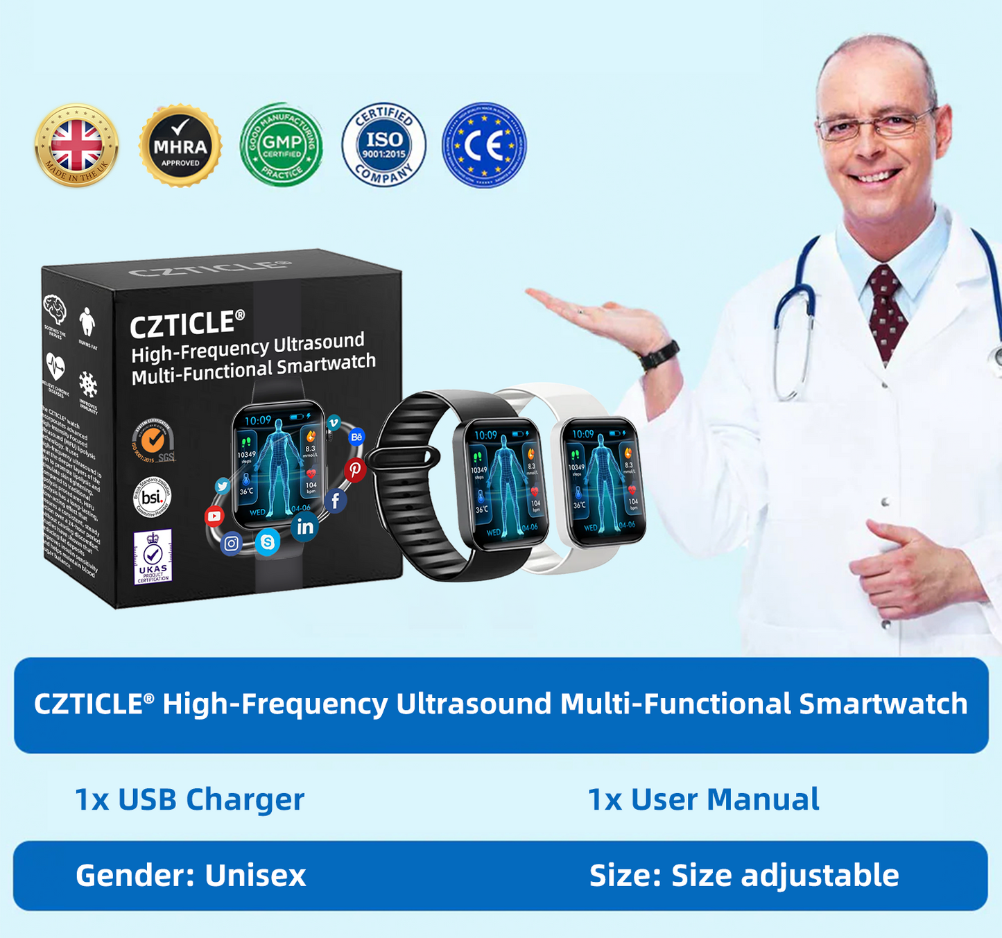 CZTICLE® High-Frequency Ultrasound Multi-Functional Smartwatch(Specifically Designed for Fat Burning, Blood Sugar Balance, Lymphatic Detox, Edema Reduction, and Nerve Relaxation) 💃💃